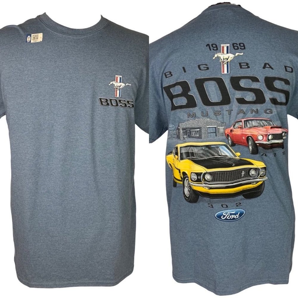 Medium Ford Official Men's‎ Blue Tshirt "BOSS" Mustang Short Sleeve